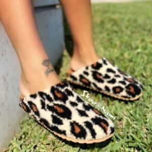 Wild Diva Women’s Leopard Print Slippers sz 8 Fur NEW # bag 3-DDD